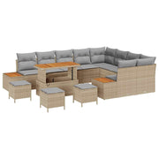 Havesofa Sæt med pude med opbevaring 13 pcs Beige Poly rattan