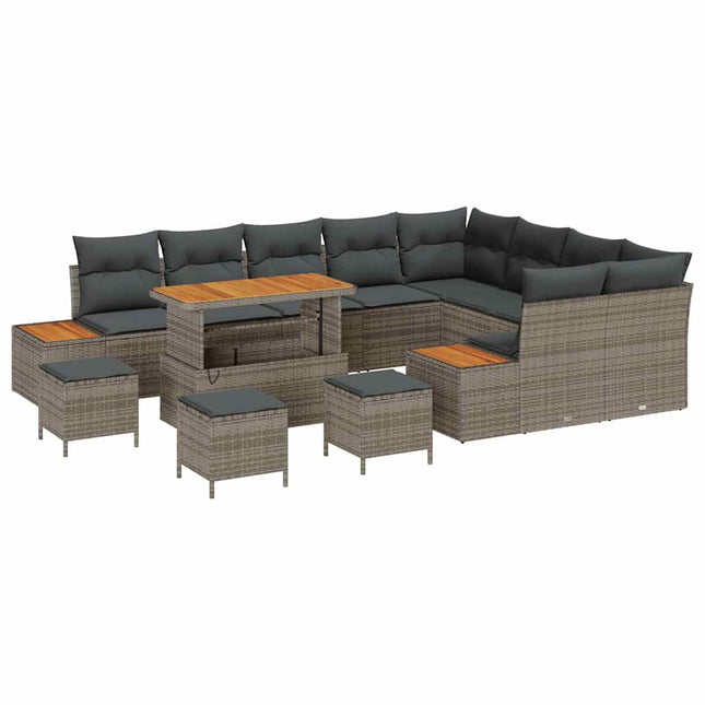 Havesofa Sæt med pude med opbevaring 13 pcs Grå Poly rattan