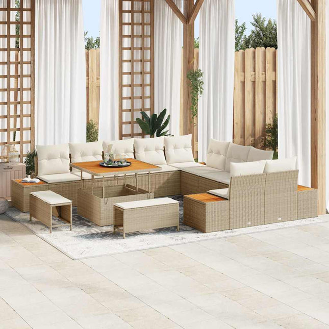 Havesofa Sæt 13 stk. 12-Antal sæder Beige Poly rattan