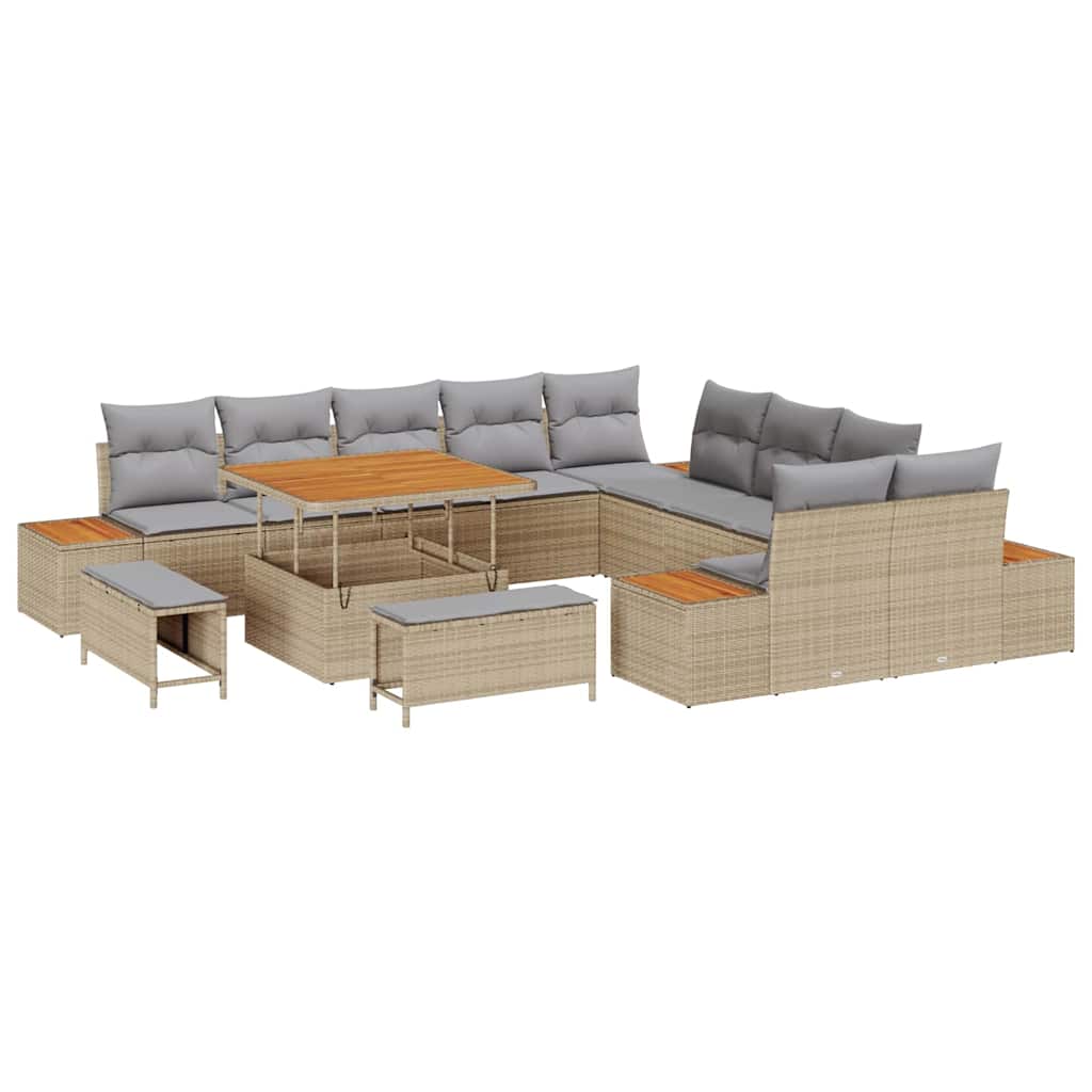 Havesofa Sæt med pude med opbevaring 13 pcs Beige Poly rattan