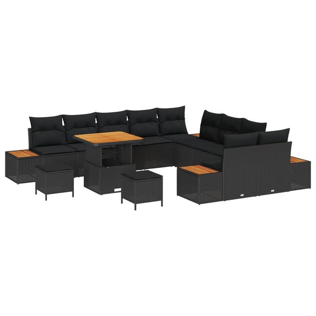 Havesofa Sæt med pude med opbevaring 13 pcs Sort Poly rattan