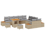 Havesofa Sæt med pude med opbevaring 13 pcs Beige Poly rattan