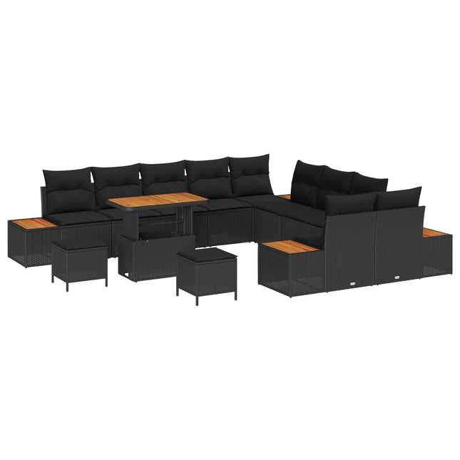 Havesofa Sæt med pude med opbevaring 13 pcs Sort Poly rattan