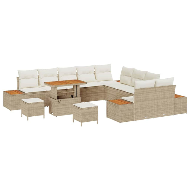 Havesofa Sæt 13 stk. 12-Antal sæder Beige Poly rattan