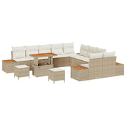 Havesofa Sæt med pude med opbevaring 13 pcs Beige Poly rattan