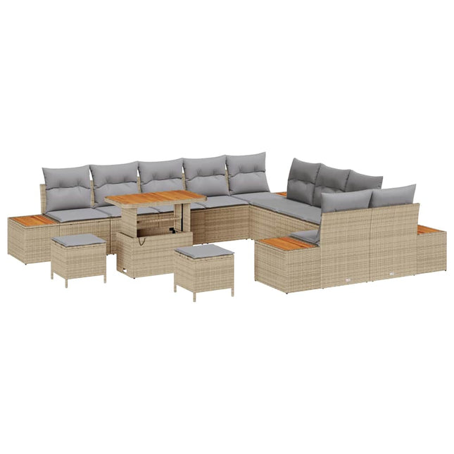 Havesofa Sæt med pude med opbevaring 13 pcs Beige Poly rattan