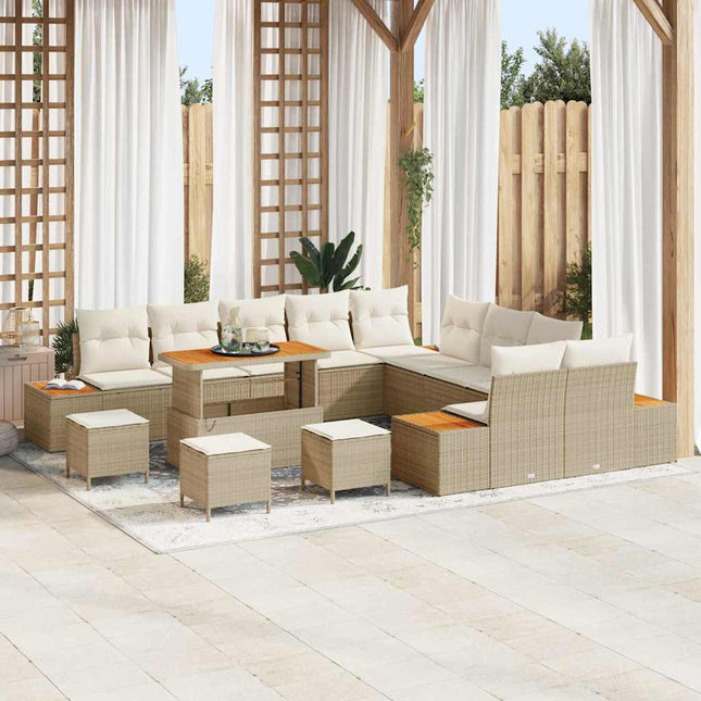 Havesofa Sæt 14 stk. 13-Antal sæder Beige Poly rattan
