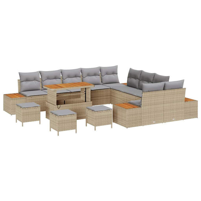 Havesofa Sæt med pude med opbevaring 14 pcs Beige Poly rattan