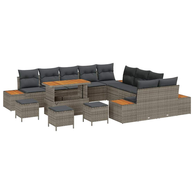 Havesofa Sæt med pude med opbevaring 14 pcs Grå Poly rattan