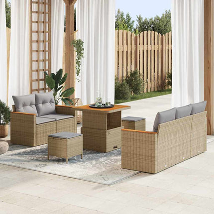 Havesofa Sæt 10 stk. 7-Antal sæder Beige og lys grå polyrattan