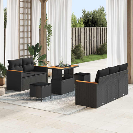 Havesofa Sæt med pude 10 pcs Sort polyrattan