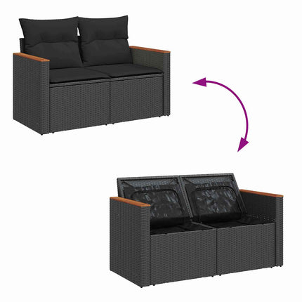 Havesofa Sæt med pude 14 pcs Sort polyrattan