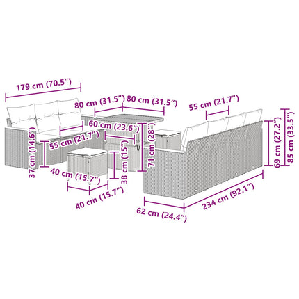 Havesofa Sæt med pude 14 pcs Sort polyrattan