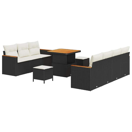 Havesofa Sæt med pude 14 pcs Sort og Cream polyrattan