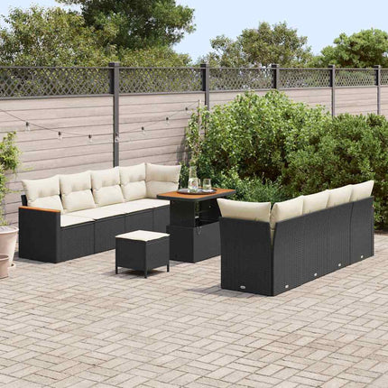 Havesofa Sæt med pude 12 pcs Sort polyrattan