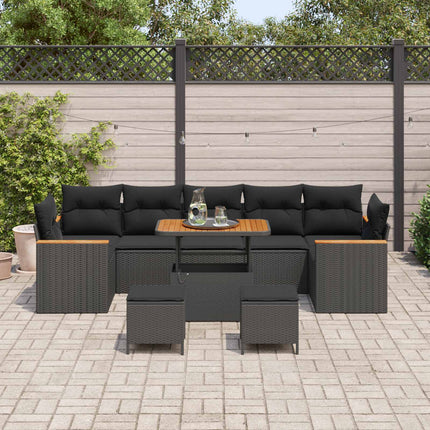 Havesofa Sæt med pude 10 pcs Sort Poly rattan