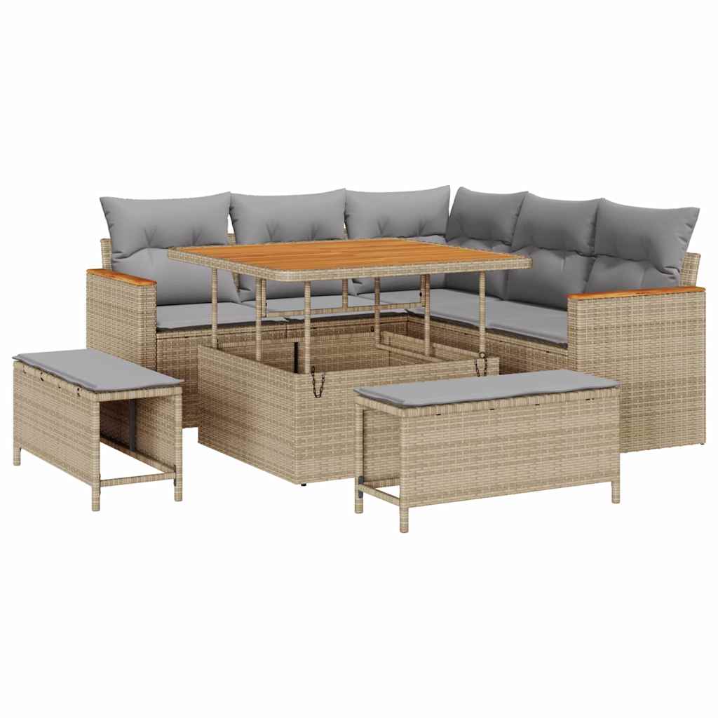 Havesofa Sæt med pude 8 pcs Beige Poly rattan