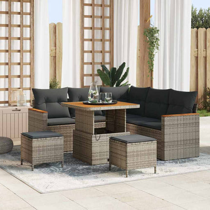 Havesofa Sæt med pude 8 pcs Grå Poly rattan