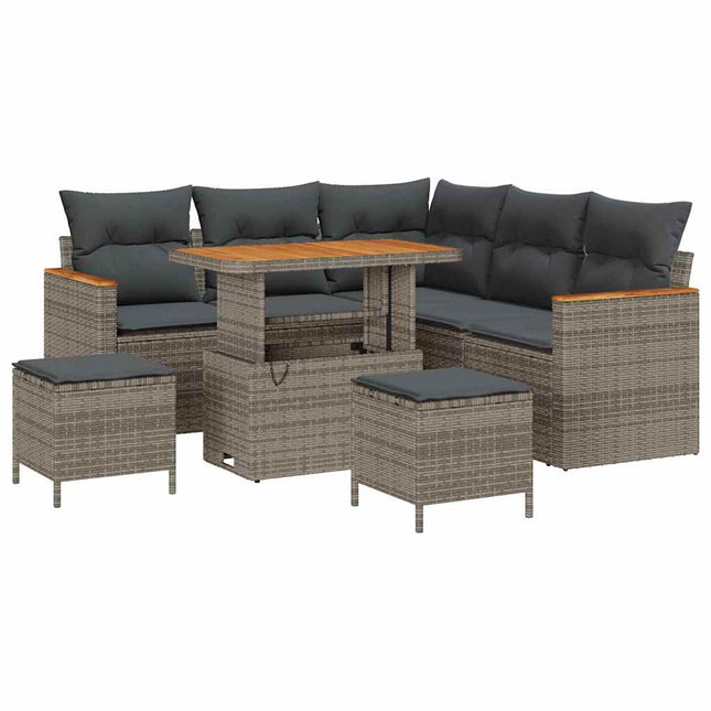 Havesofa Sæt med pude 8 pcs Grå Poly rattan