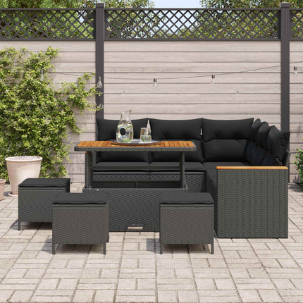 Havesofa Sæt med pude med opbevaring Sort Poly rattan