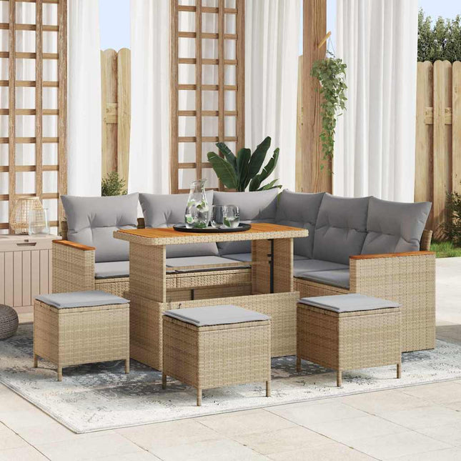 Havesofa Sæt med pude med opbevaring Beige Poly rattan