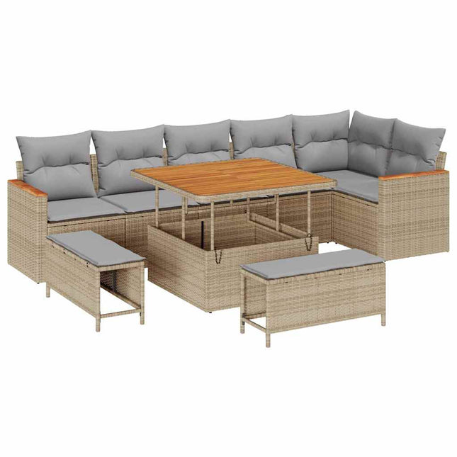Havesofa Sæt med pude 9 pcs Beige Poly rattan