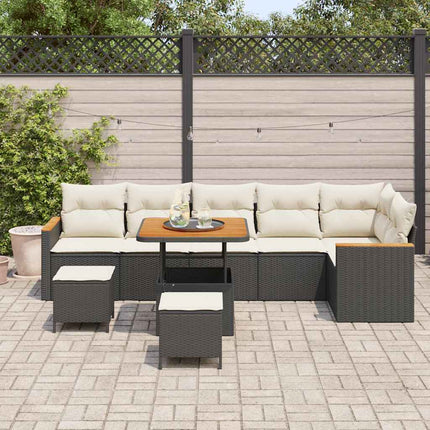 Havesofa Sæt med pude 9 pcs Sort Poly rattan