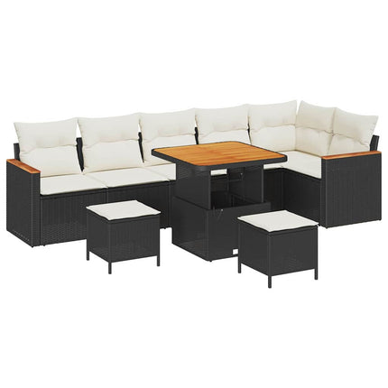 Havesofa Sæt med pude 9 pcs Sort Poly rattan