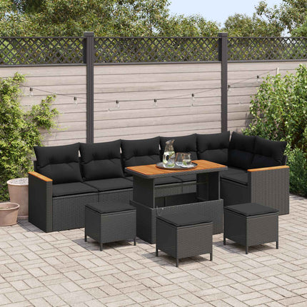 Havesofa Sæt med pude 10 pcs Sort Poly rattan