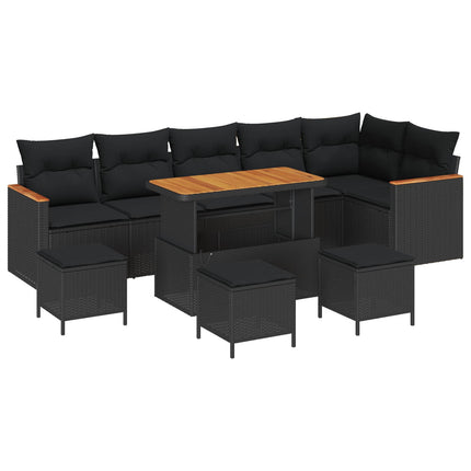 Havesofa Sæt med pude 10 pcs Sort Poly rattan