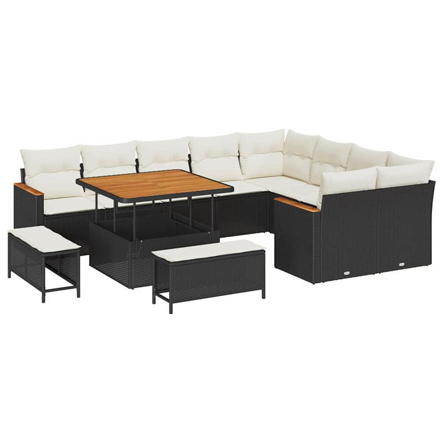 Havesofa Sæt med pude med opbevaring 12 pcs Sort Poly Rattan
