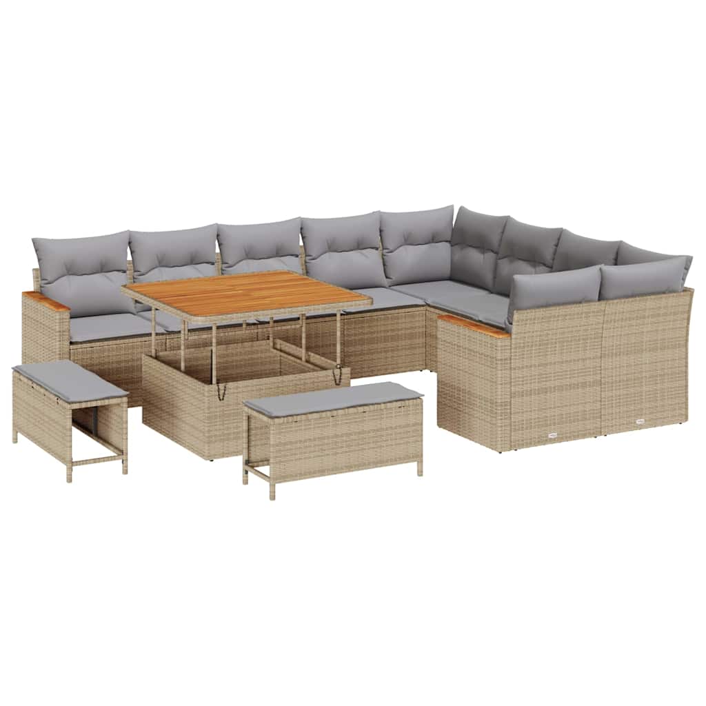Havesofa Sæt med pude med opbevaring 12 pcs Beige Poly Rattan