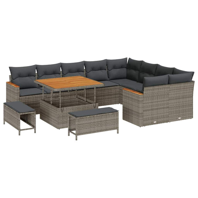 Havesofa Sæt med pude med opbevaring 12 pcs Grå Poly Rattan