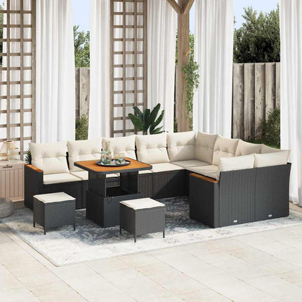 Havesofa Sæt med pude med opbevaring 12 pcs Sort Poly Rattan