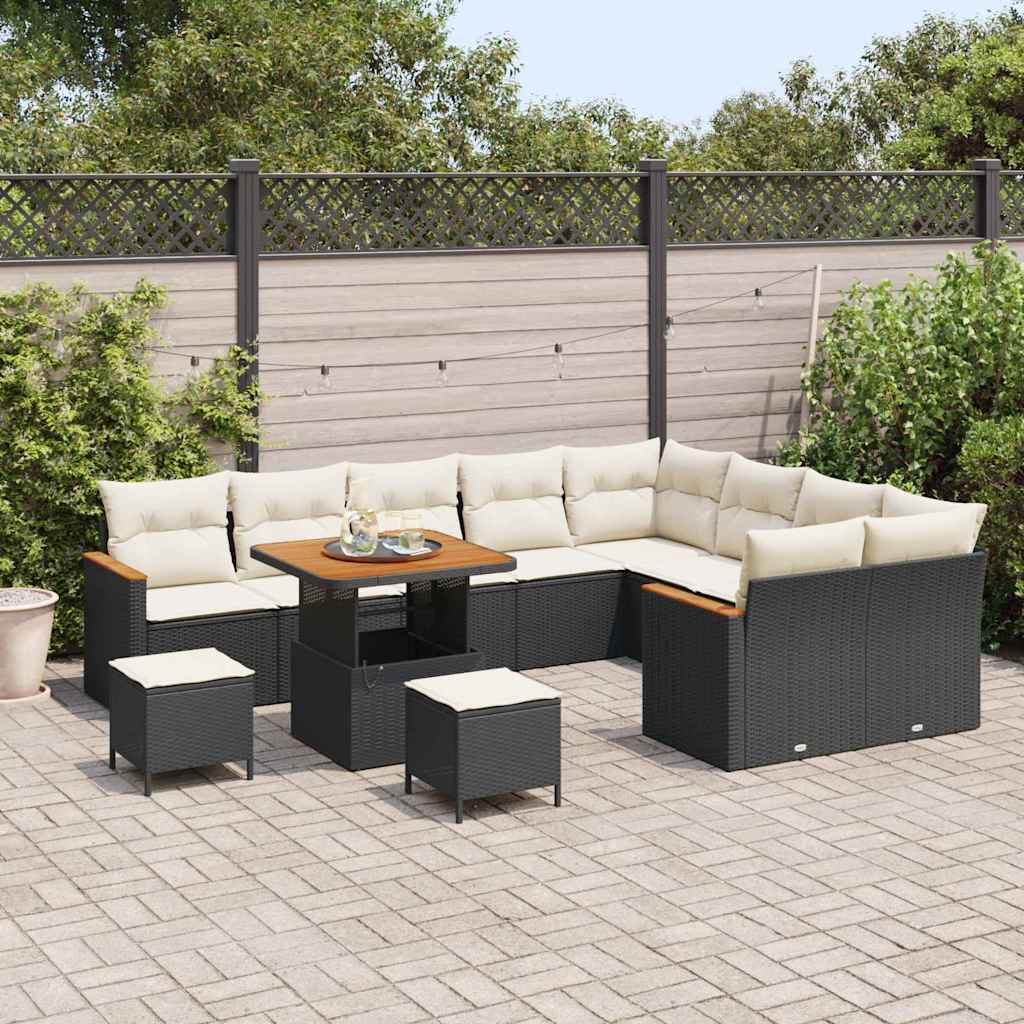 Havesofa Sæt med pude med opbevaring 12 pcs Sort Poly Rattan