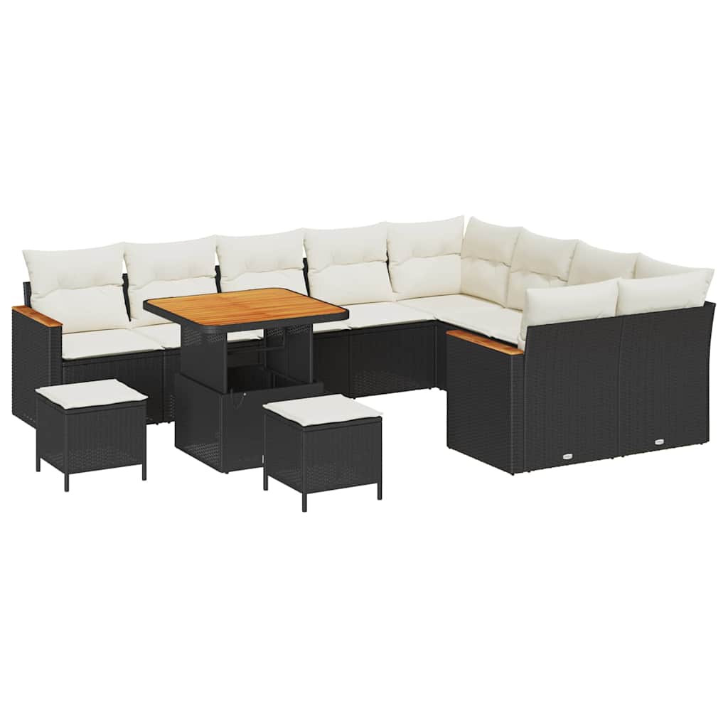 Havesofa Sæt med pude med opbevaring 12 pcs Sort Poly Rattan