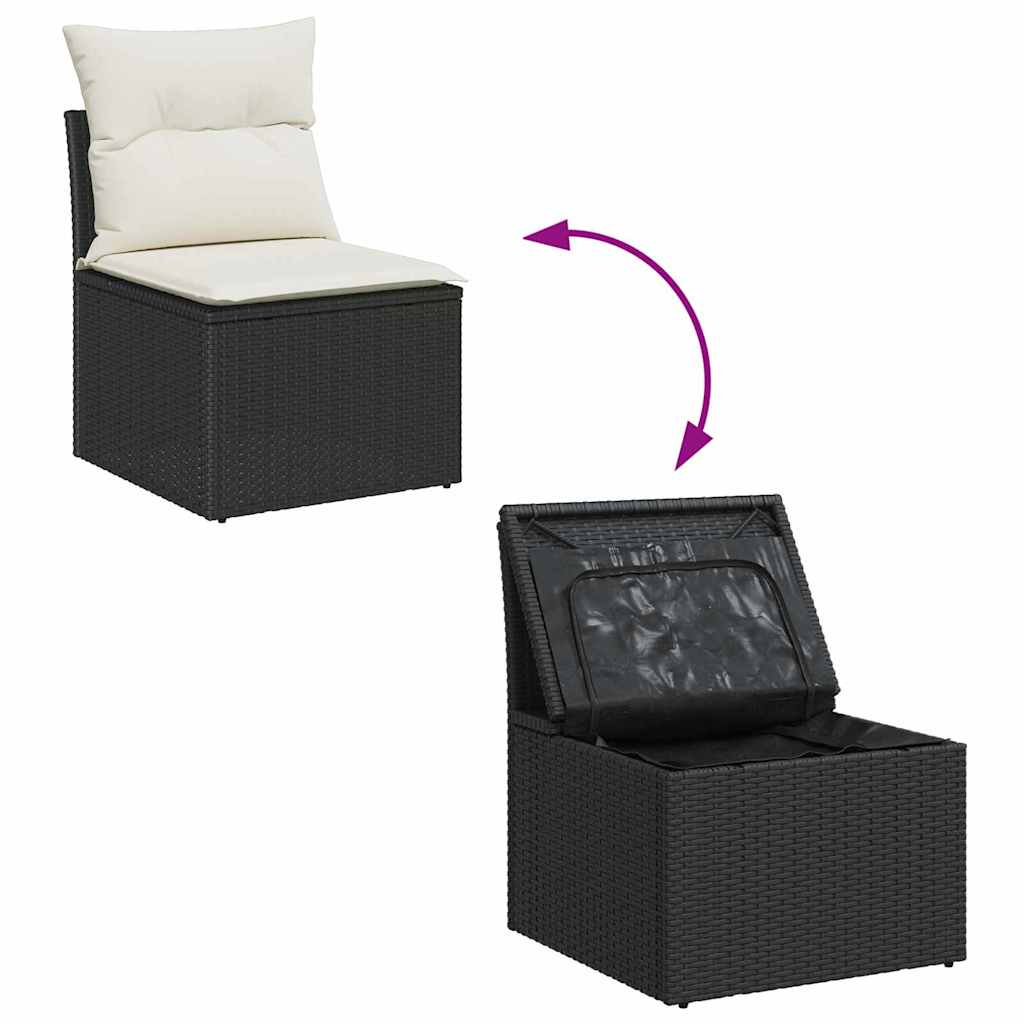 Havesofa Sæt med pude med opbevaring 12 pcs Sort Poly Rattan