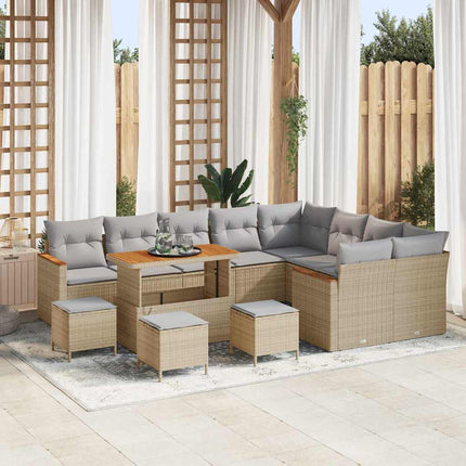 Havesofa Sæt 13 stk. 9-Antal sæder Beige Poly Rattan