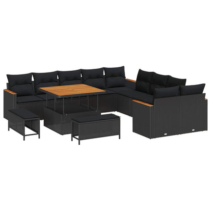 Havesofa Sæt 13 stk. 12-Antal sæder Sort polyrattan