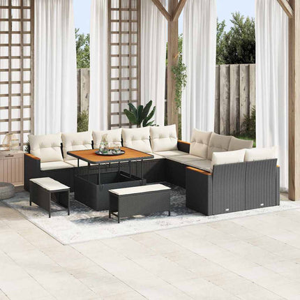 Havesofa Sæt med pude 13 pcs Sort polyrattan