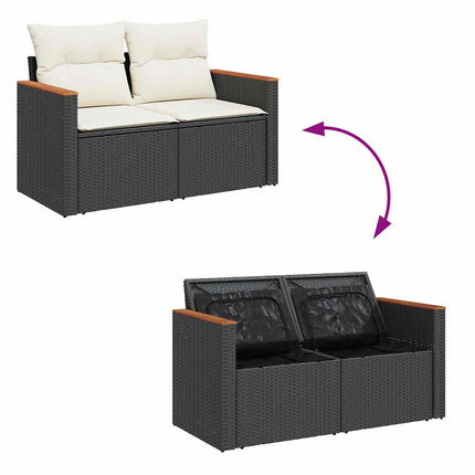 Havesofa Sæt med pude 13 pcs Sort polyrattan