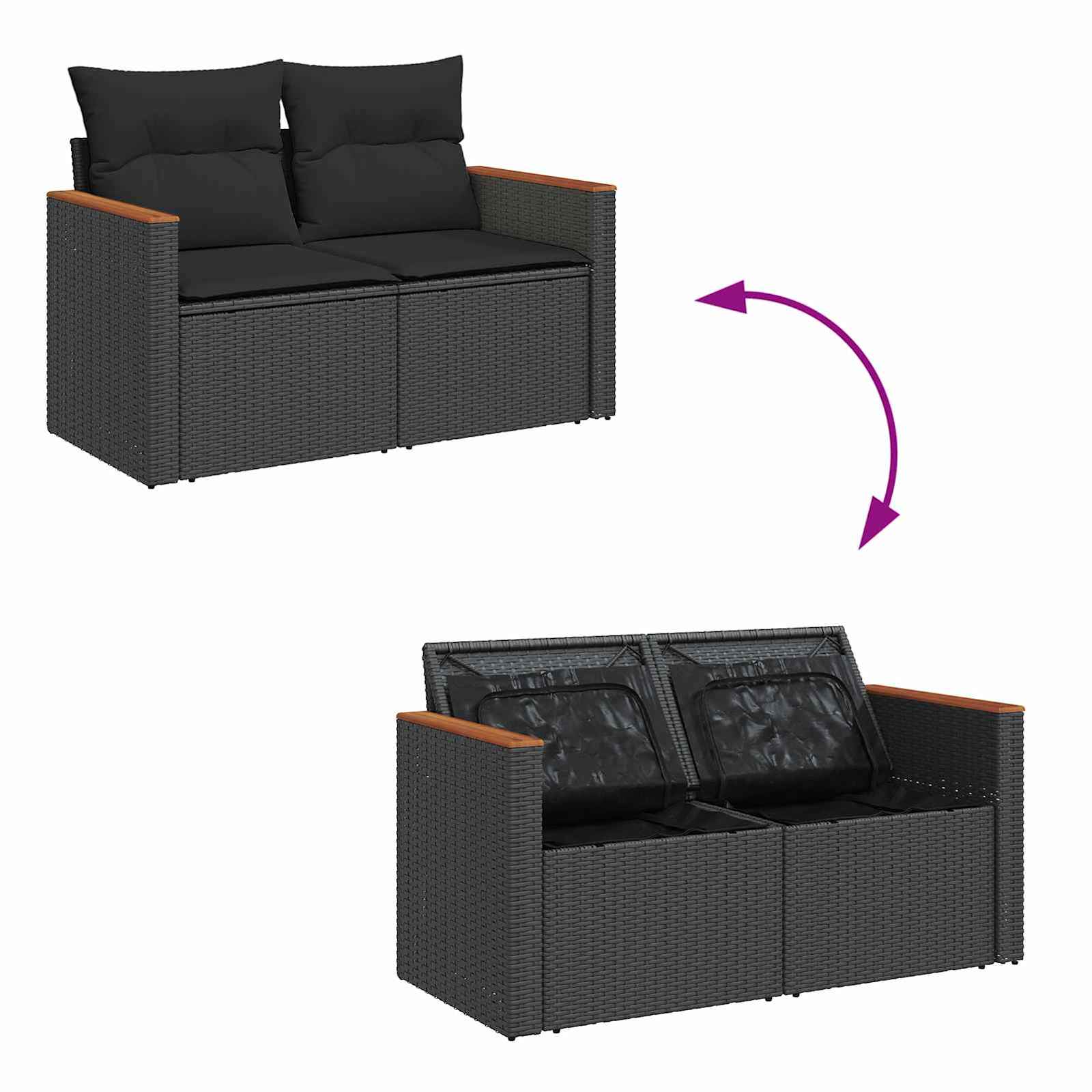 Havesofa Sæt med pude 13 pcs Sort polyrattan