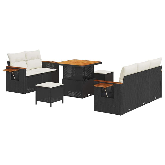 Havesofa Sæt med pude 10 pcs Sort og Cream polyrattan