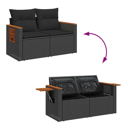Havesofa Sæt med pude 11 pcs Sort polyrattan