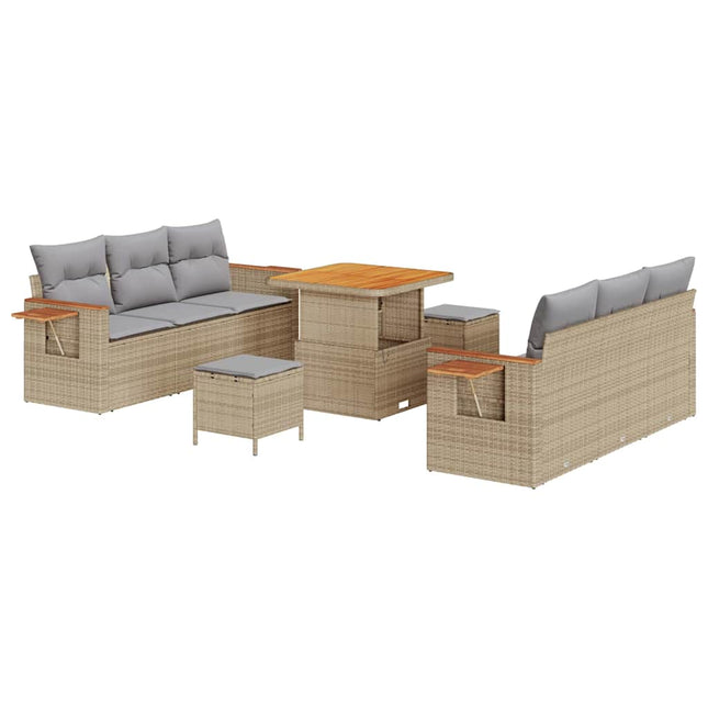Havesofa Sæt med pude 11 pcs Beige og lys grå polyrattan