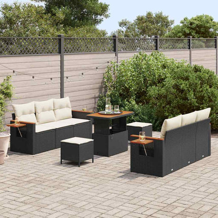 Havesofa Sæt med pude 11 pcs Sort og Cream polyrattan