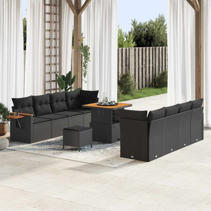 Havesofa Sæt med pude 12 pcs Sort polyrattan