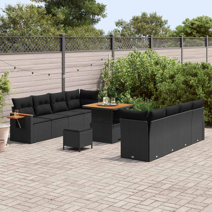 Havesofa Sæt med pude 12 pcs Sort polyrattan
