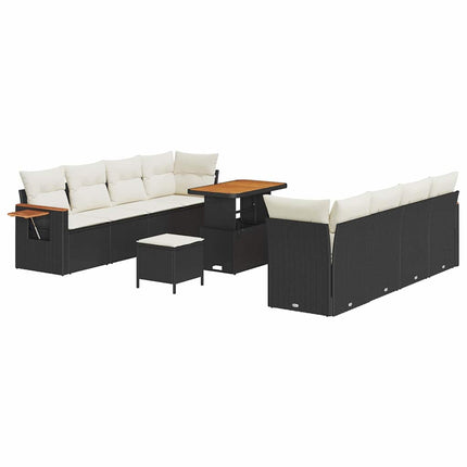 Havesofa Sæt 12 stk. 10-Antal sæder Sort og Cream polyrattan