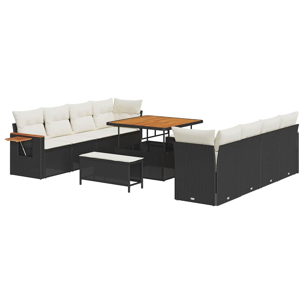 Havesofa Sæt med pude 12 pcs Sort og Cream polyrattan